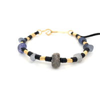 RAW DIAMOND, BLUE SAPPHIRES & YELLOW GOLD BRACELET