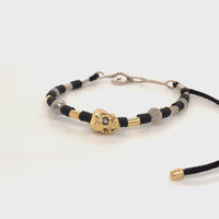 SKULL W. DIAMONDS, WHITE & YELLOW GOLD BRACELET