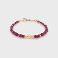 RED SAPPHIRES, PEARLS & YELLOW GOLD BRACELET