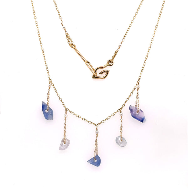 SAPPHIRES, PEARLS & YELLOW GOLD NECKLACE