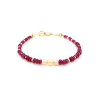 RED SAPPHIRES, PEARLS & YELLOW GOLD BRACELET
